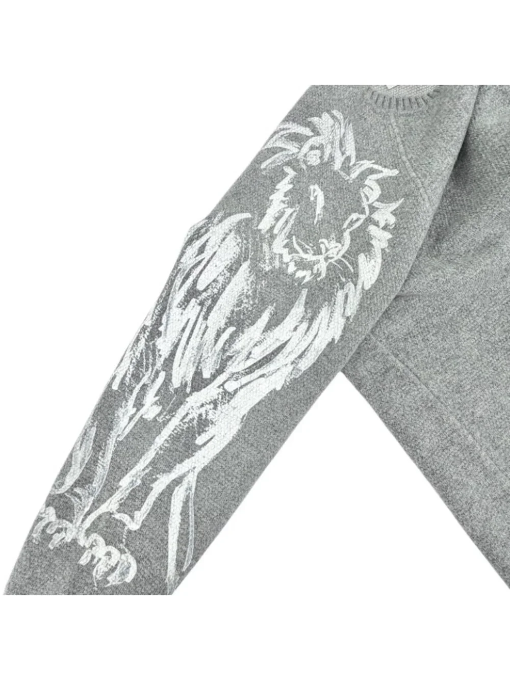 Chanel Cashmere Lion Crew Neck Long Sleeve Knit Sweater Gray 38